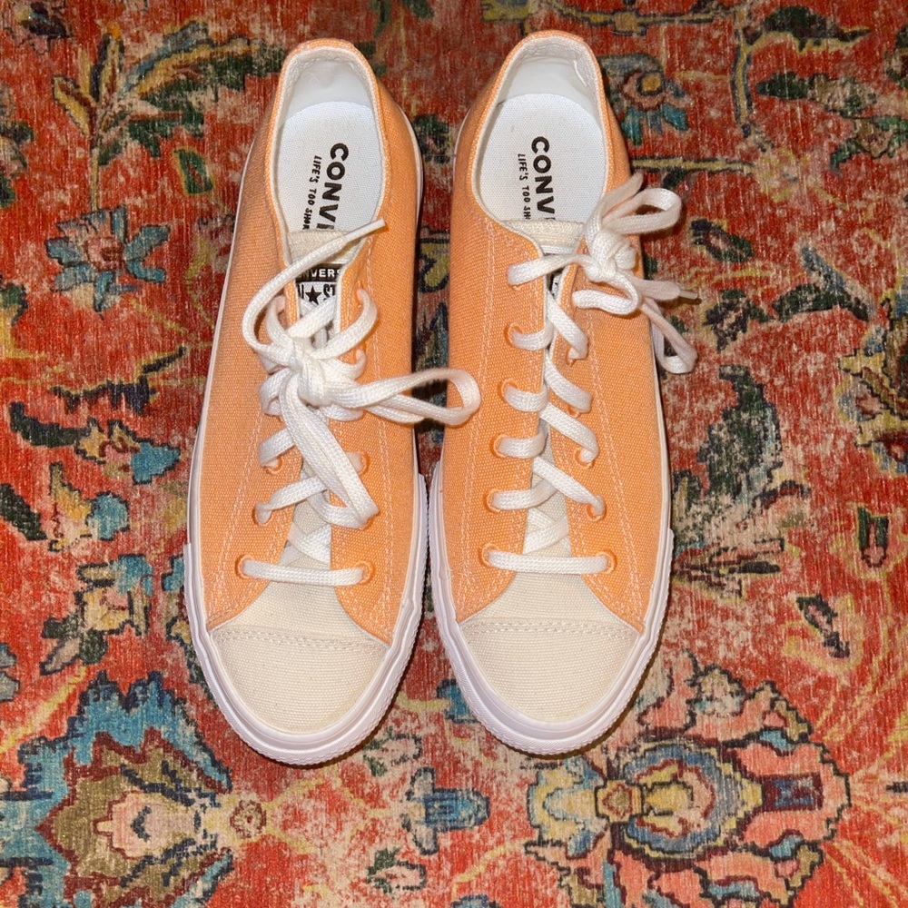 orange recycled canvas platform converse